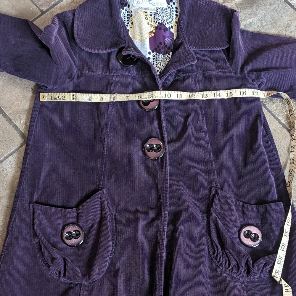 Jolt Vintage Corduroy Medium Length Coat Gorgeous Pattern Lining Size S β¦ - Picture 12 of 14